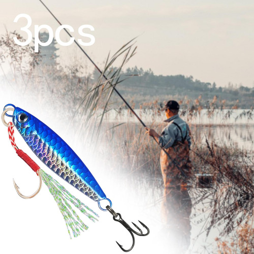 3x Señuelos Jigging Señuelos De Pesca Cebos Duros Azul