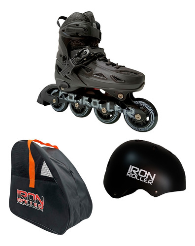 Combo De Patines Ajustables Casco Y Bolsa Speed Black Ch 17-20mx 6.8 Cm Negro