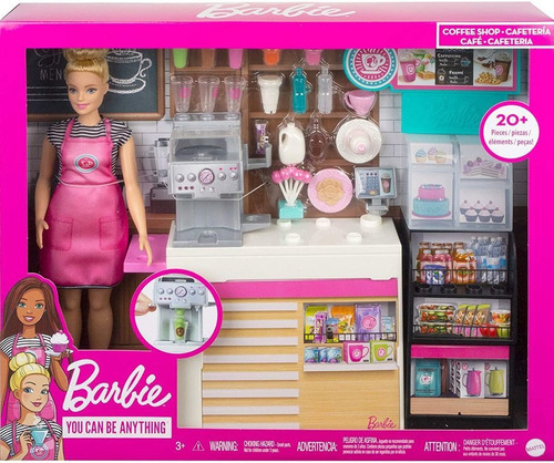 Barbie Muñeca Set De Cafeteria 20 Accesorios Gmw03