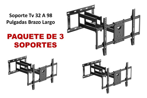 Soporte Para Tv 32 A 98 Brazo Largo Paquete De 3 Pz Negro