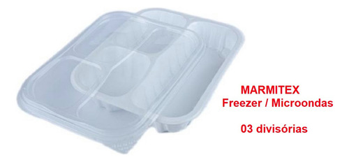 Pote Marmita Freezer Microondas 3 Divisórias 150 Unidades Cor Branco