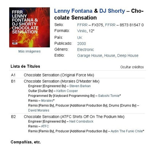 Lenny Fontana & Dj Shorty - Chocolate Sensation 2000 Maxi Ex (Usado)