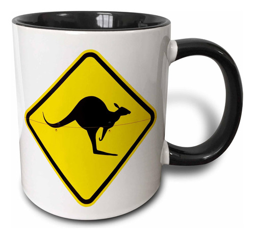 3drose Kangaroo Warning Australia Taza, 11 Oz, Negro