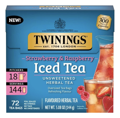 Té Twinings Iced Tea Fresa Frambuesa 72 Bolsas