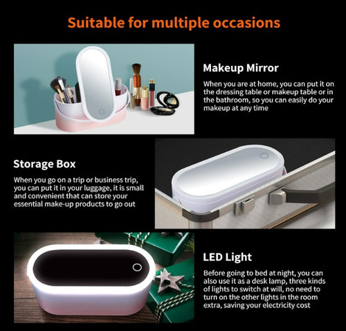 Caja De Almacenamiento De Espejo De Maquillaje Led Recargabl