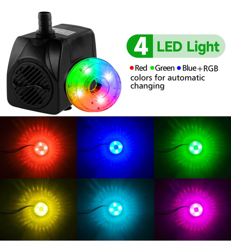 Bomba Sumergible De 15 W Con Luces Led Y 800 L/h