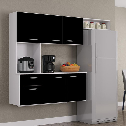 Armario Cozinha Isis 180 Cm Com 6 Portas E 1 Gaveta Cor Preto