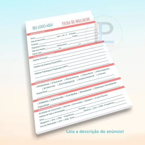 Anamnese Fisioterapia + Evolução - 100fls Cada A4 C/seu Nome