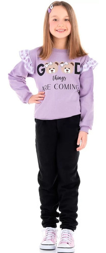 Conjunto Moletom Infantil Menina Good Boys Lavanda - Ollele