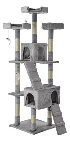 Rascador De Torre Con Casa De Gato Gris Modelo 170cm 