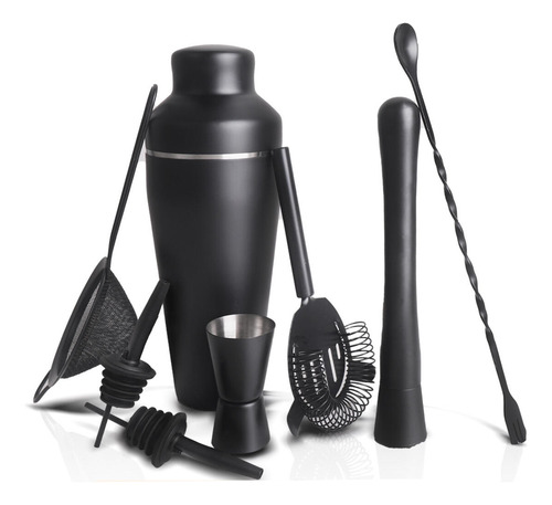 Juego De Coctelera 8 Piezas Acero Negro Mate
