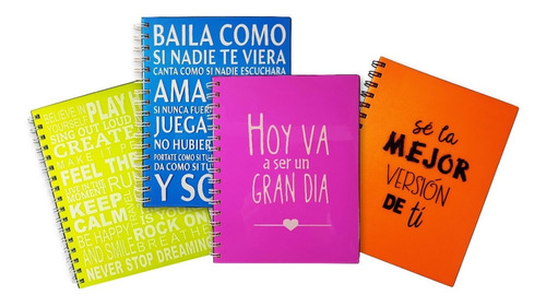 Cuaderno Anillado Hojas Rayadas Frases Colores - Caissa