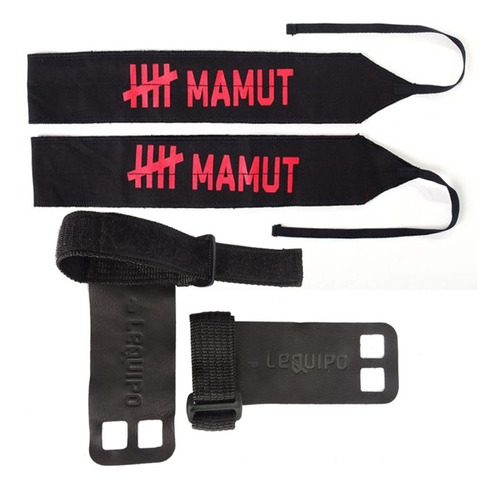 Kit  Crossfit Munhequeira Wrap Mamut + Hand Grip Couro