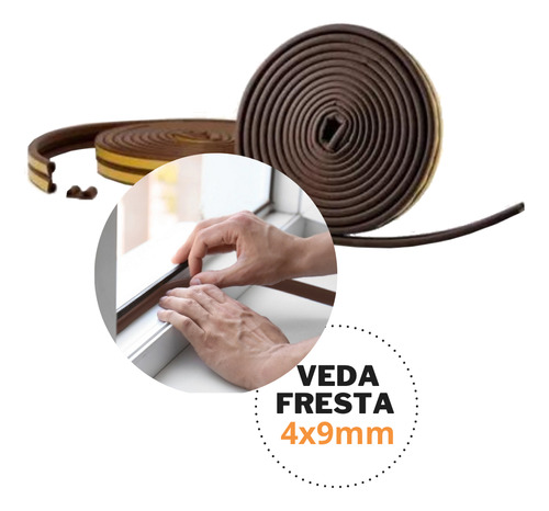 Veda Frestas Médio Adesivo 4x9mm Marrom 6metros Comfort Door