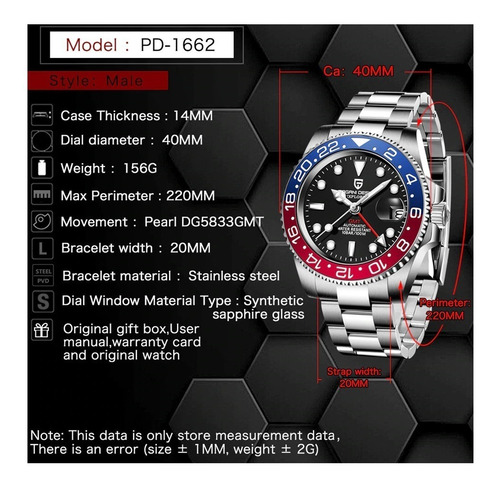 Relógio Submariner Diver 100m Pagani Design Pd 1662 Explorer