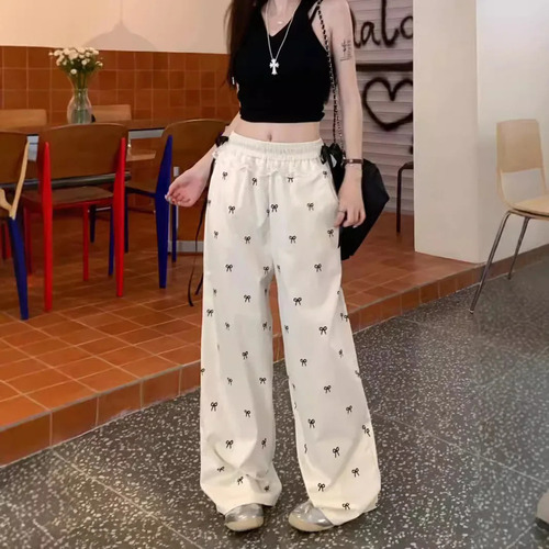 Mz Pantalones Casuales De Pierna Ancha Con Cintura Elástica