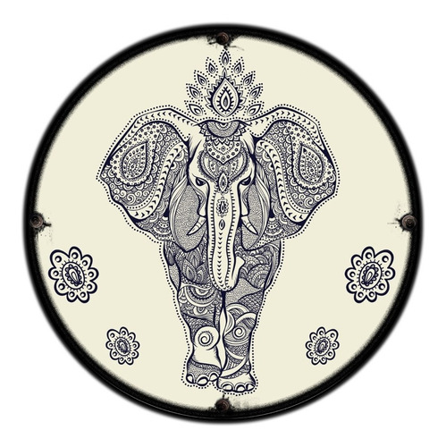 #270 - Cuadro Decorativo Vintage 20 Cm / Mándala Elefante