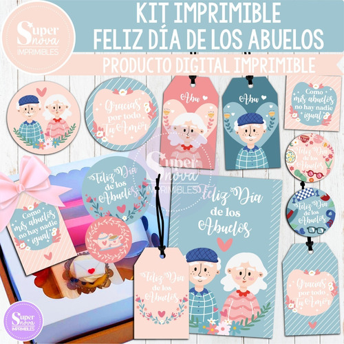 Kit Imprimible Feliz Día De Los Abuelos Tags Tarjetas