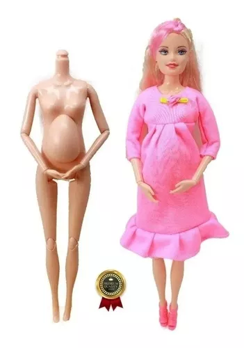 Boneca Estilo Barbie Grávida com Barriga e Bebezinho 