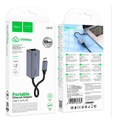Adaptador Hoco Red Ethernet Rj45 A Type-c 1000 Mbps