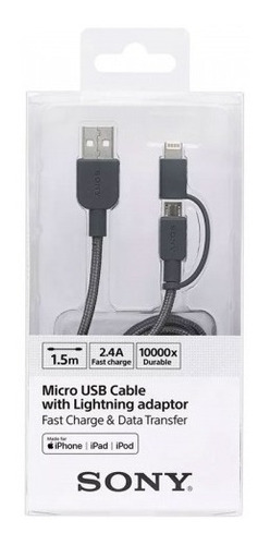Cable Usb Sony 2 En 1 Micro Usb Adaptador A iPhone 1.5metros