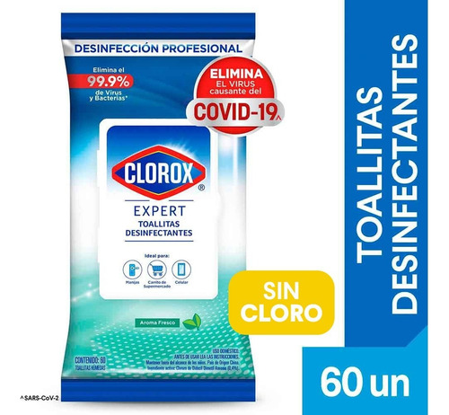 Toallitas desinfectantes Clorox expert 60 unidades