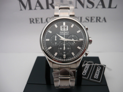 Seiko Neo Clasico Cronografo Negro Wr100 Spc083 Fotos Reales Acero Cepillado Acero Pulido Negro