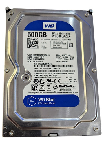 Disco Rígido Interno Western Digital  Wd5000azlx 500gb Azul  (Recondicionado)