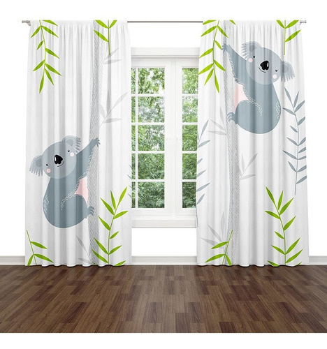 Cortina 2 Panel Koala Tropical Diseño Arbol Animal Australia