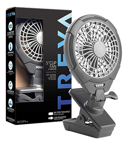 Treva 5 Pulgadas Alimentado Por Batería Clip Fan - Slim Y Po