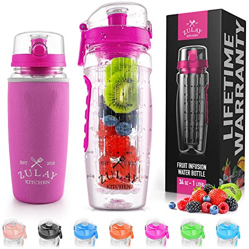 Zulay (34oz Capacity) Fruit Infuser Water Bottle With S...