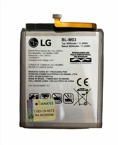 Flex Carga Bateria LG K22 Plus K200baw Bl-m03 Nf-e