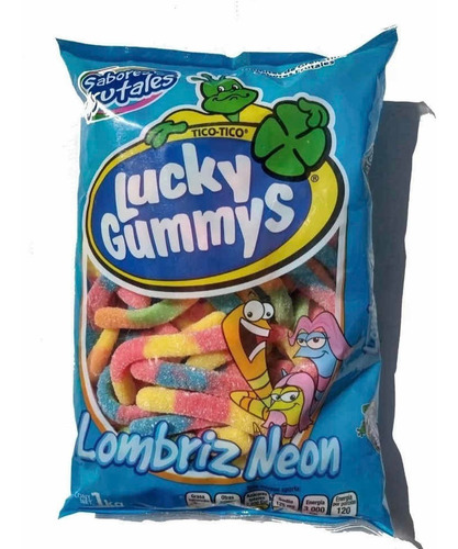 Gomitas Lucky Gummys Lombriz Neon Frutales Con Grenetina 1kg
