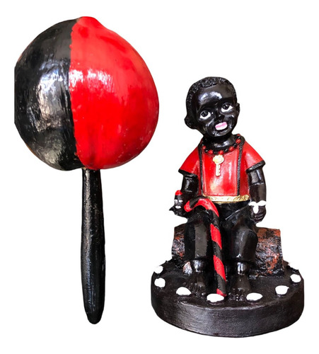 Niño Eleggua Figura De Recina Santería Con Maraca