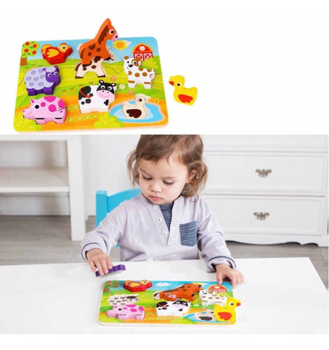 Imagen 4 de 5 de Puzzle Rompecabezas Encastre De Granja Con Volumen Tooky Toy
