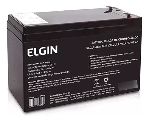 Bateria Selada 12v 7ah Elgin Vrla Alarme Cerca Elétrica 