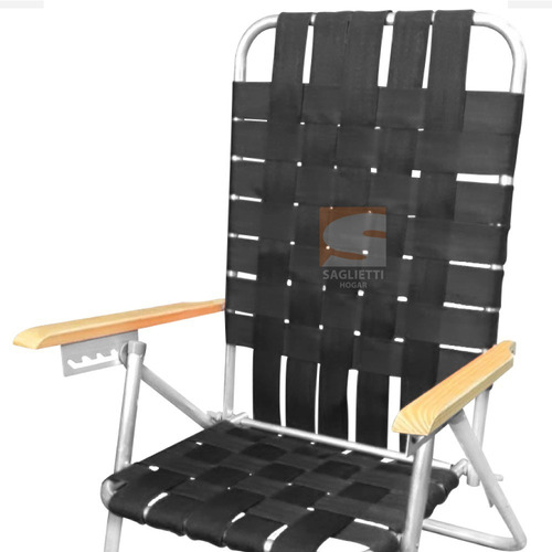 Imagen 6 de 9 de Sillon Aluminio Reforzado Cintas Rafia 5 Posiciones 120 Kg
