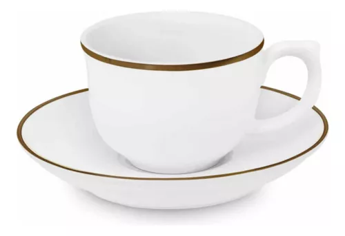 Jogo de café da manhã de porcelana luxo com filete de ouro