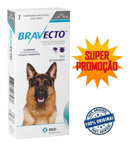 Bravecto Antipulgas, Carrapatos Para Cães 20 A 40kg