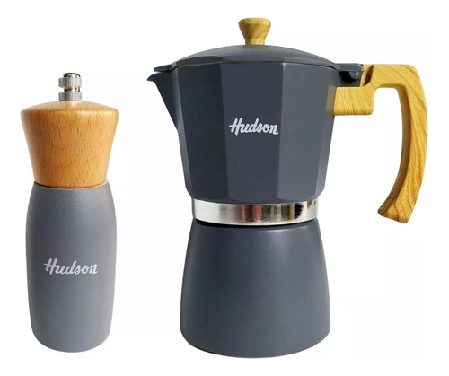 Set 2 Pz Molinillo 15cm + Cafetera 6 Tazas Gris Hudson