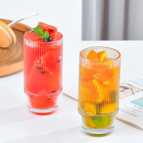 Vaso Texturizado De Vidrio Grueso 330 Ml 4 Piezas