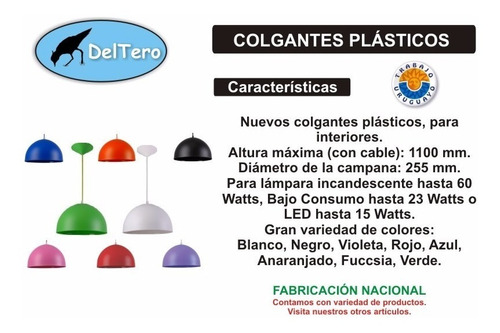 Imagen 2 de 4 de Colgante Campana Pantalla Plástica Color Blanco - Deltero