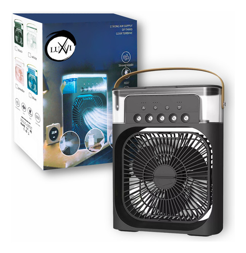 Ventilador Humidificador De Escritorio Con Luz Led - 2 En 1 Negro