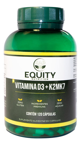 Vitamina D3 2000ui + K2 Mk7 100mcg 120cps - Equity Nutrition Sabor Sem Sabor