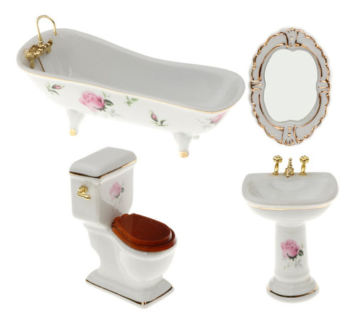 4 Unidades Kit De Muebles De Baño De Porcelana Para Escala