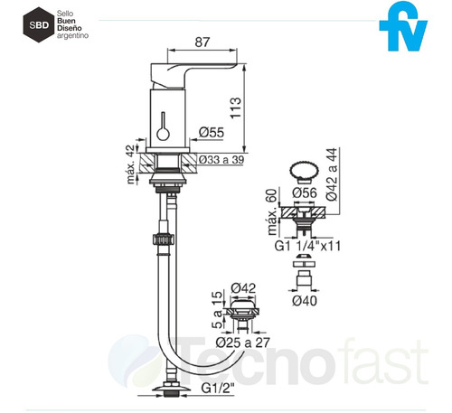 Grifería Bidet Fv Coty Monocomando Transferencia Baño 189/d9