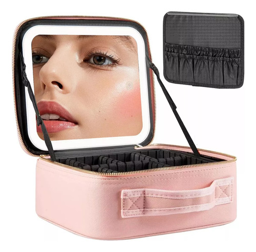 Bolsa De Maquillaje Con Espejo Y Luz, Organizador De Viaje