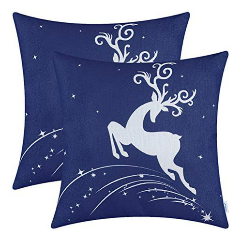 Fundas Cojín Navidad Reno Estrellas Azul 18 X18 