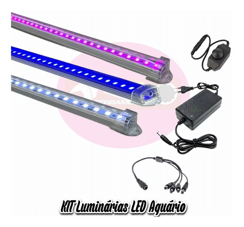 Kit 03 Iluminação 40cm P/ Aquário Plantado + Fonte + Dimmer