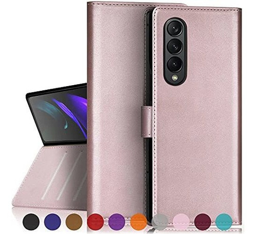 Funda Para Samsung Galaxy Z Fold 3 Cuero/bloqueo Id/oro Rosa